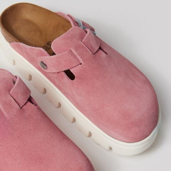 Birkenstock Papillio Boston Chunky Clog Suede Leather Candy Pink Size EU 38 NEW - Picture 2 of 16